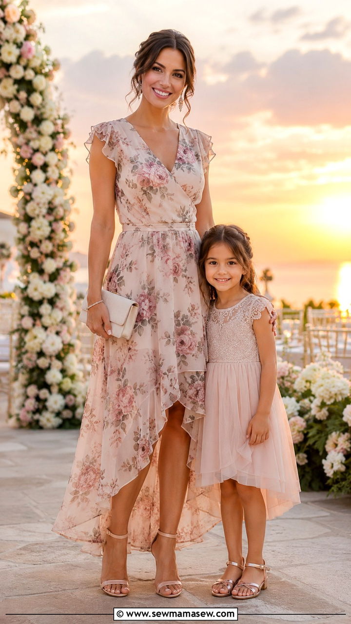 High Low Hem Dress With Strappy Heels - 25 Wedding guest outfit ideas with kids in tow