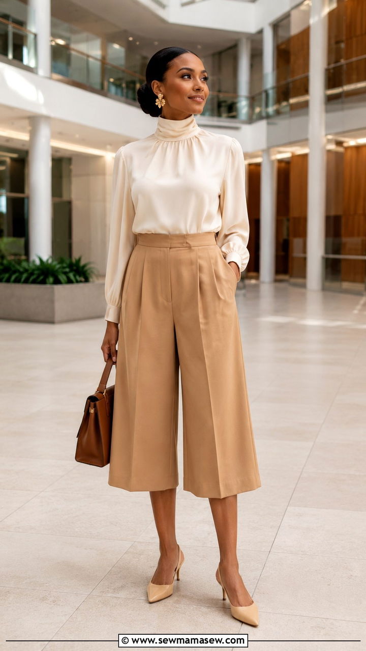 High Neck Blouse And Culottes Outfit For PhD Graduation - 20 PhD graduation outfit ideas