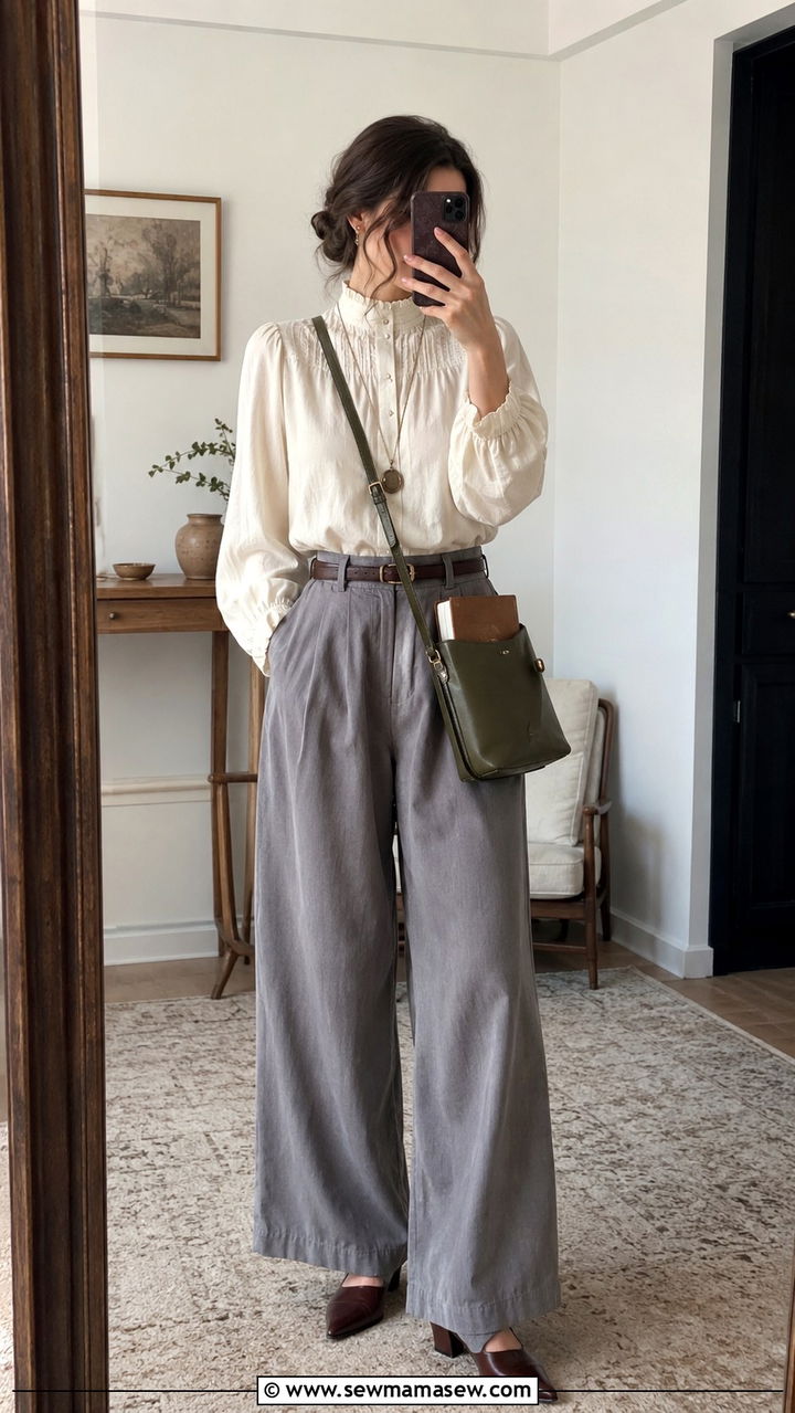 High Neck Blouse And Wide Leg Trouser Outfit - 20 poetcore outfits 2026