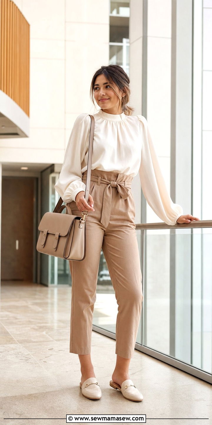 High Neck Blouse Paperbag Pants College Outfit - 25 College outfit ideas modest