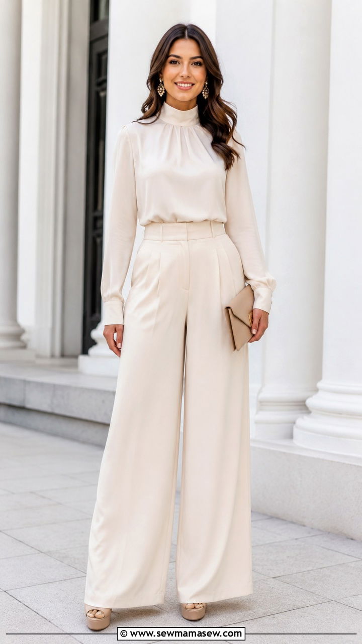 High Neck Blouse and Palazzo Pants Graduation Outfit - 30 MBA graduation outfit ideas