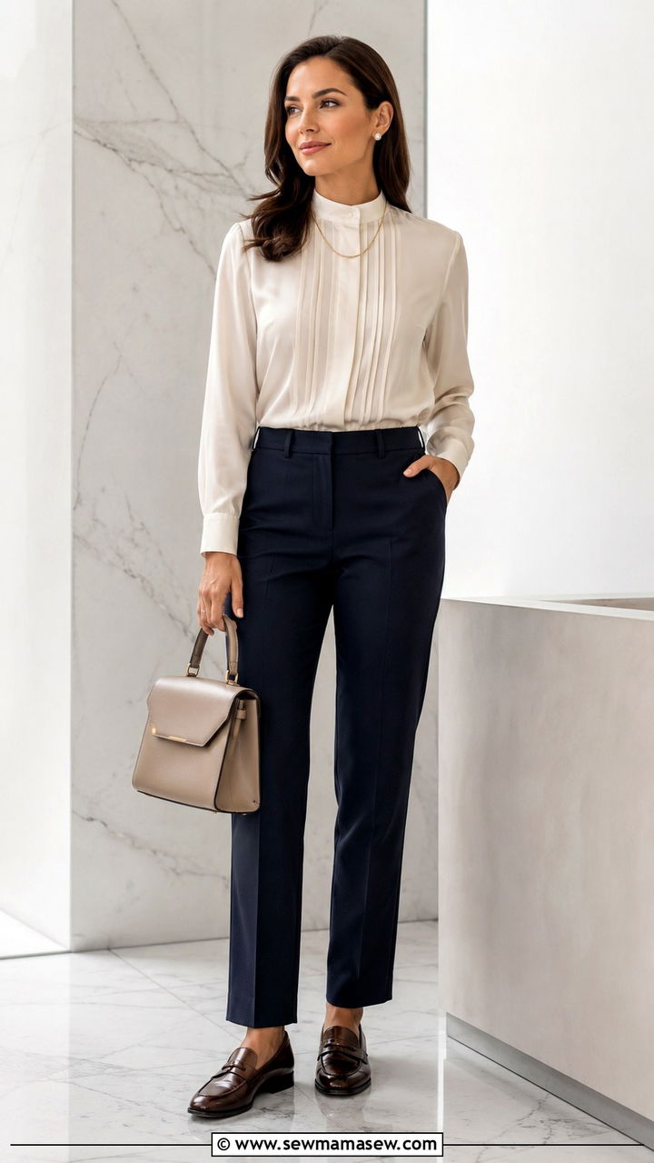 High Neck Blouse and Tailored Trousers Look - 20 Poetcore outfit ideas 2026