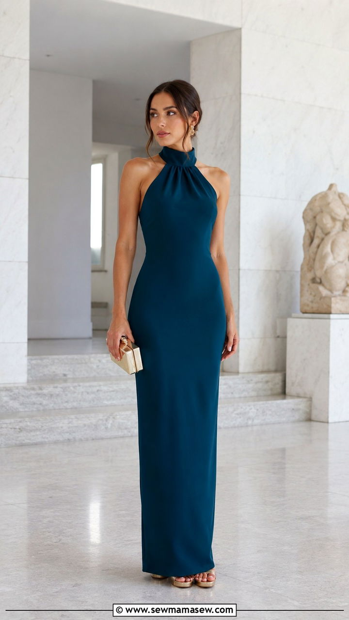 High Neck Halter Column Gown Wedding Guest - 25 Wedding guest outfit ideas for sister of the bride