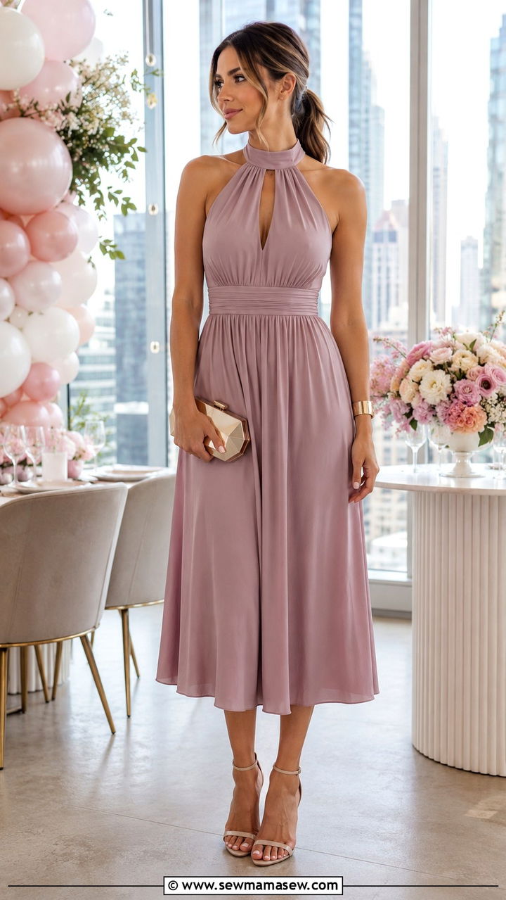 High Neck Halter Dress Spring Baby Shower Outfit - 25 Baby shower outfit ideas spring