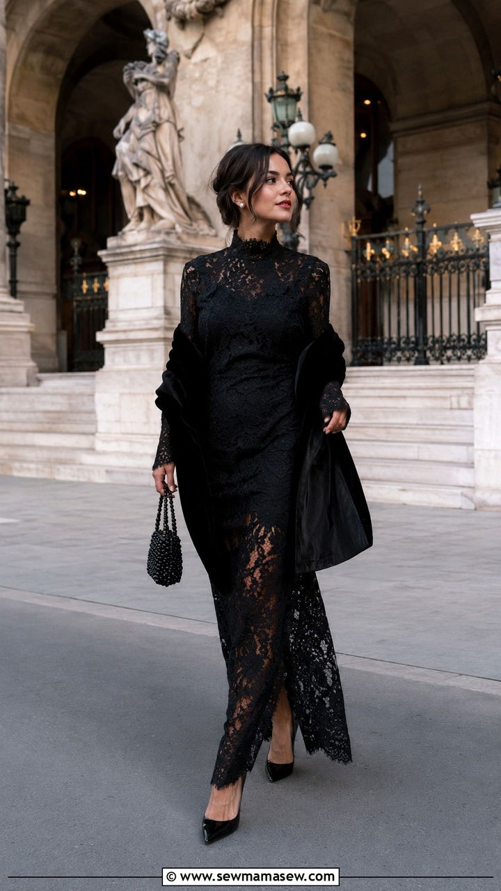 High Neck Lace Dress With Velvet Wrap - 25 Opera aesthetic outfit ideas