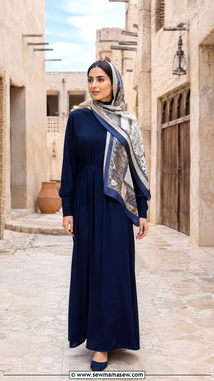 High Neck Maxi Dress Scarf Dubai Cultural - 30 Dubai outfit ideas modest