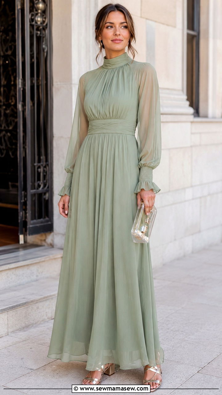 High Neck Maxi Dress Wedding Guest - 30 modest spring wedding guest outfit ideas