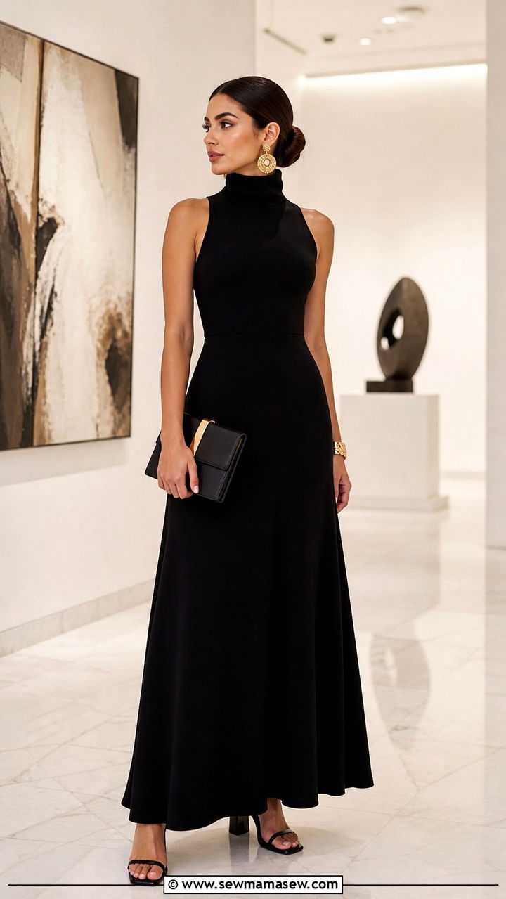 High Neck Maxi Dress with Statement Earrings - 40 What to wear in Dubai