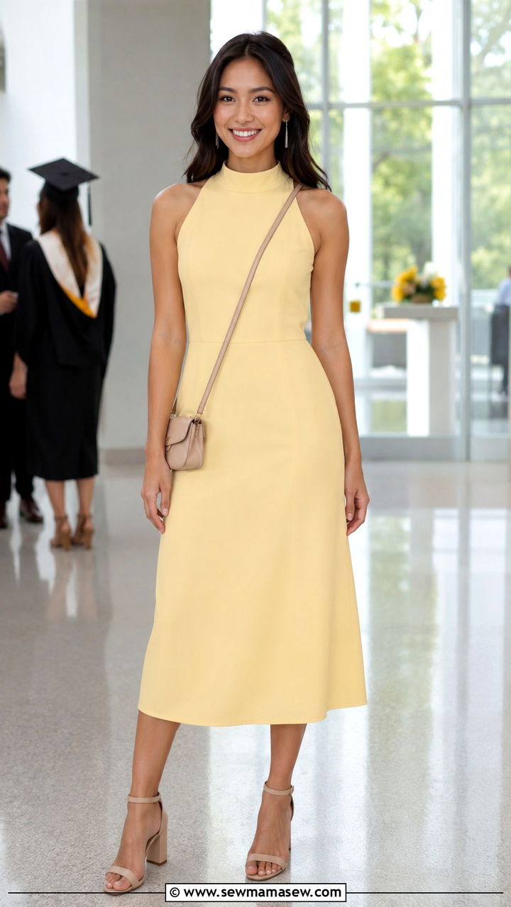 High Neck Midi Dress With Block Heel Sandals Graduation - 30 chic graduation outfits for women