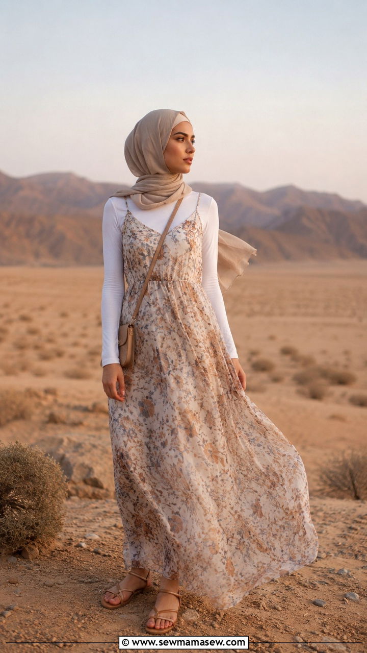 High Neck Midi Dress With Sneakers - 25 Modest outfit ideas for desert trip