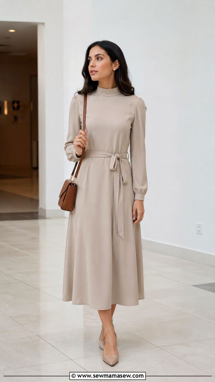 High Neck Midi Dress - 30 modest graduation outfit ideas