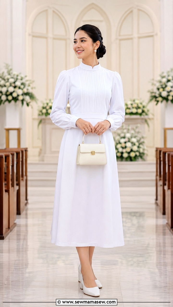High Neck Modest White Dress For Nursing Pinning - 25 Nursing graduation outfit ideas