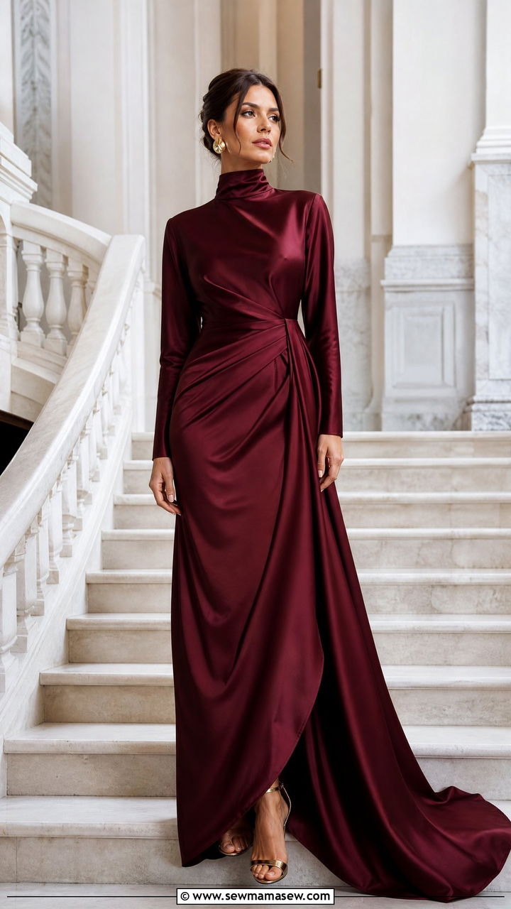 High Neck Satin Gown - 30 Festive attire wedding guest outfit ideas