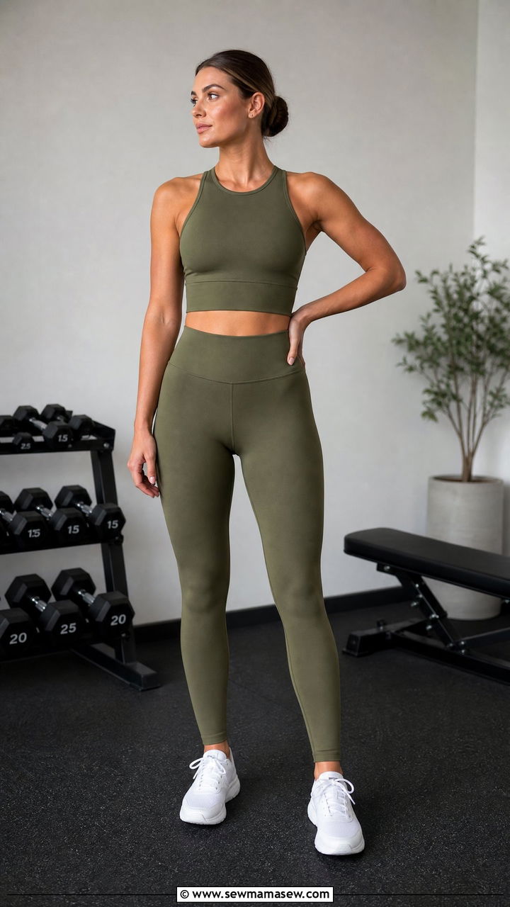 High Neck Sports Bra and High Waisted Leggings Outfit - 25 Gym outfit ideas upper body day