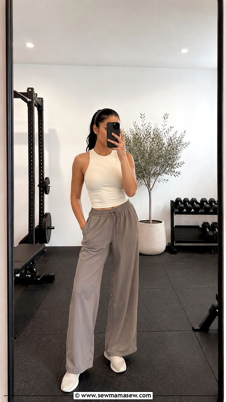 High Neck Tank and Wide Leg Pants - 30 Modest outfit ideas for gym