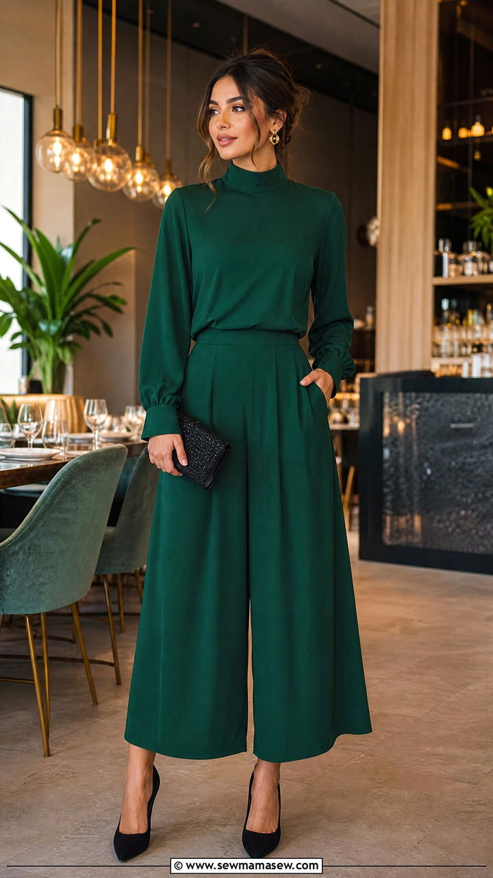 High Neck Top and Culottes Matching Set - 25 Matching set outfit ideas modest