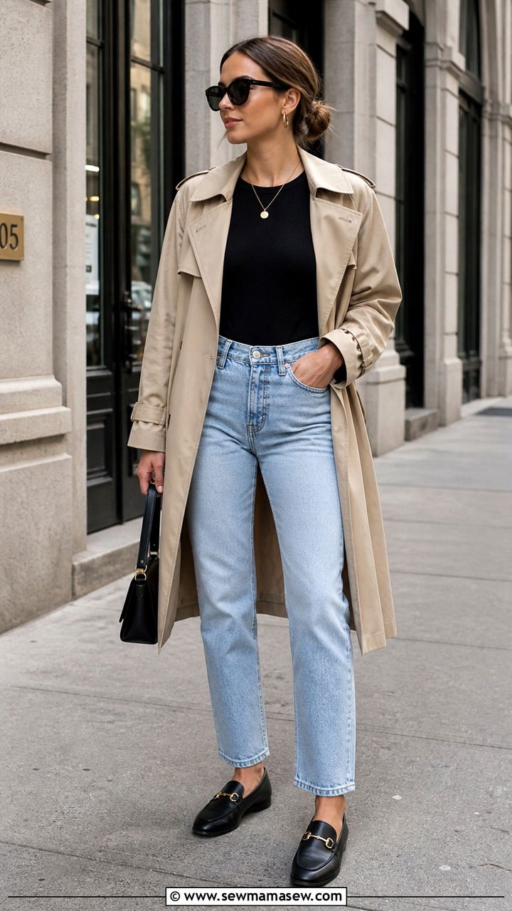 High Rise Straight Leg Jeans with Bodysuit and Loafers - 30 Outfit ideas for long legs