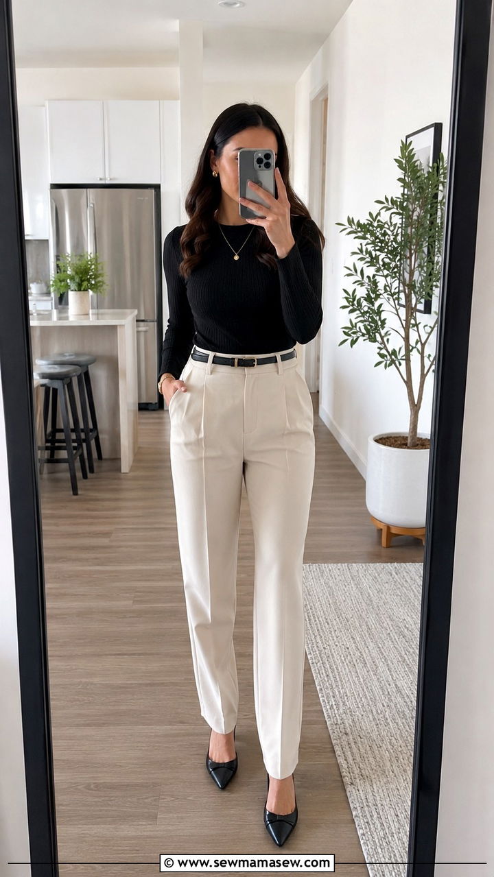 High Rise Trousers With A Fitted Top For Muffin Top - 20 Outfit ideas to hide muffin top