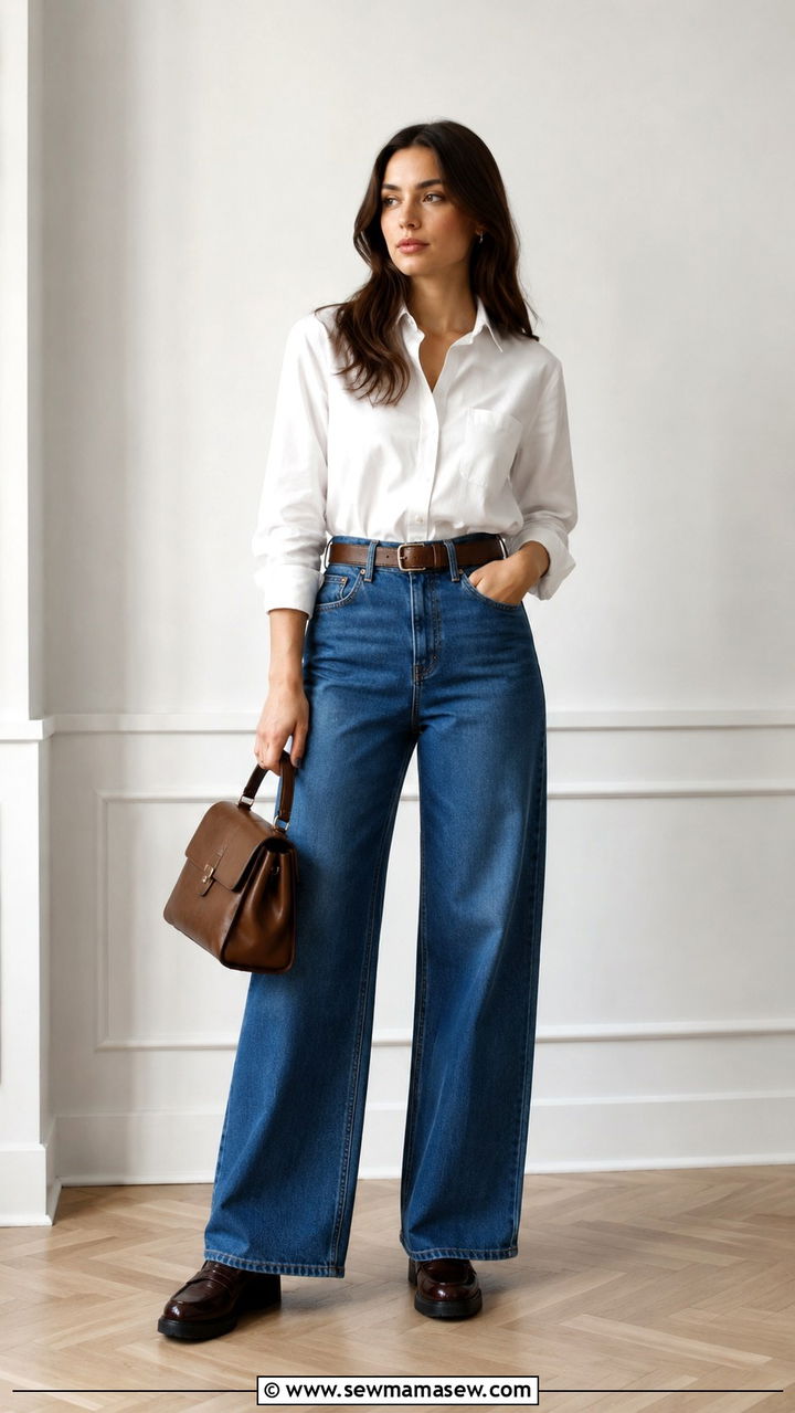 High Rise Wide Leg Jeans With Loafers - 25 Petite jeans outfit ideas with flats
