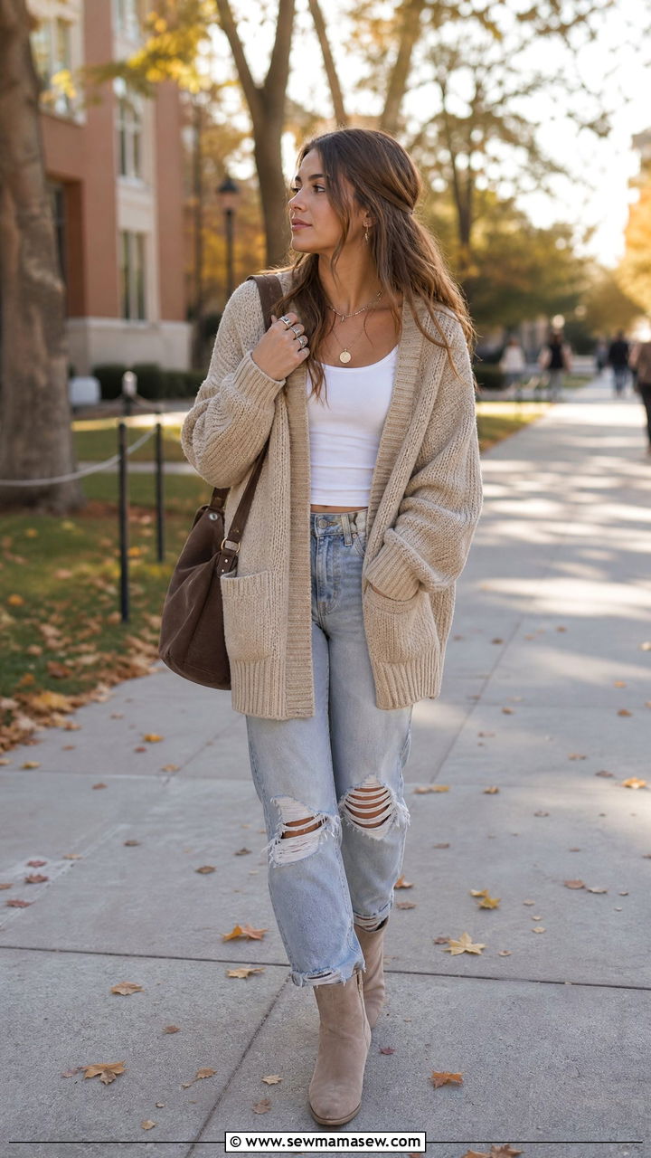 High School Outfit With Chunky Cardigan And Distressed Jeans - 35 High school outfit ideas