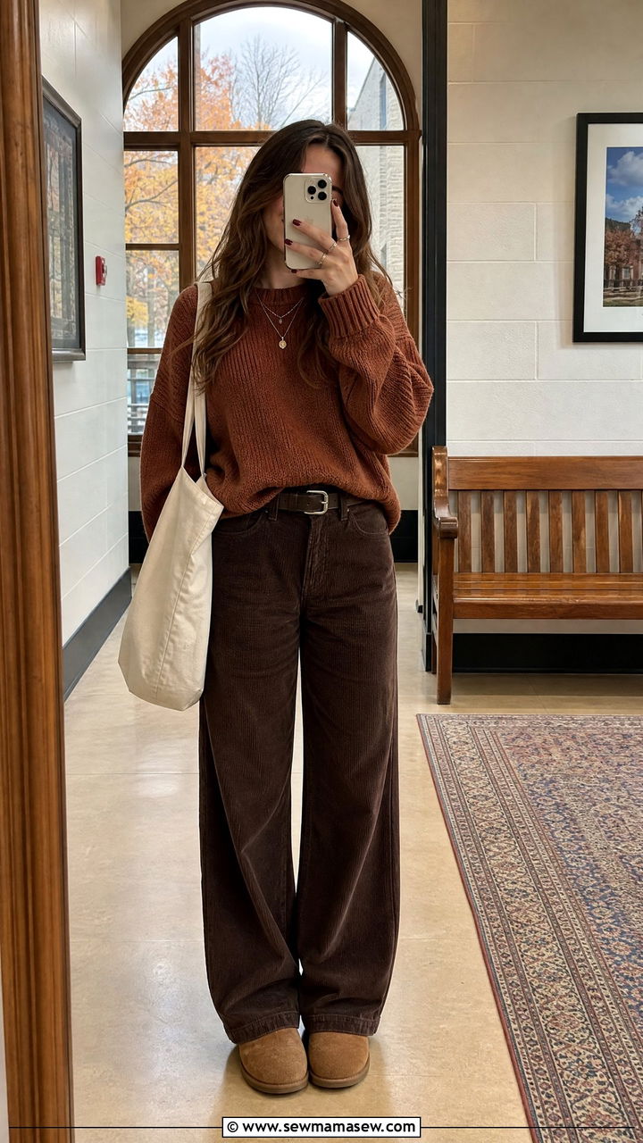 High School Outfit With Knit Sweater And Corduroy Pants - 35 High school outfit ideas