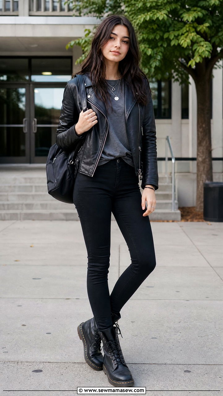 High School Outfit With Leather Jacket And Black Skinny Jeans - 35 High school outfit ideas