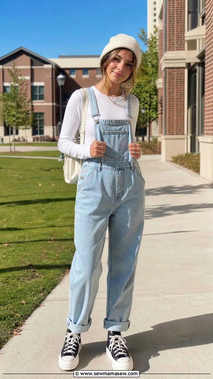 High School Outfit With Overalls And Long Sleeve Tee - 35 High school outfit ideas