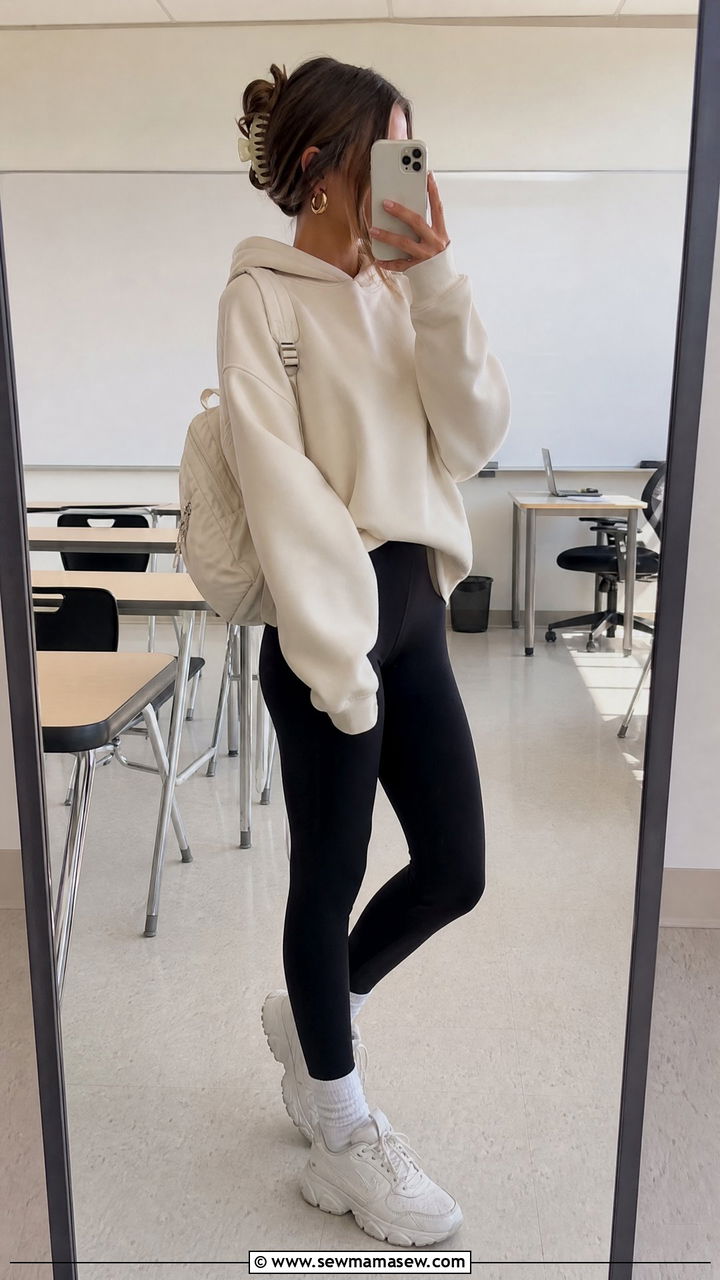 High School Outfit With Oversized Hoodie And Leggings - 35 High school outfit ideas