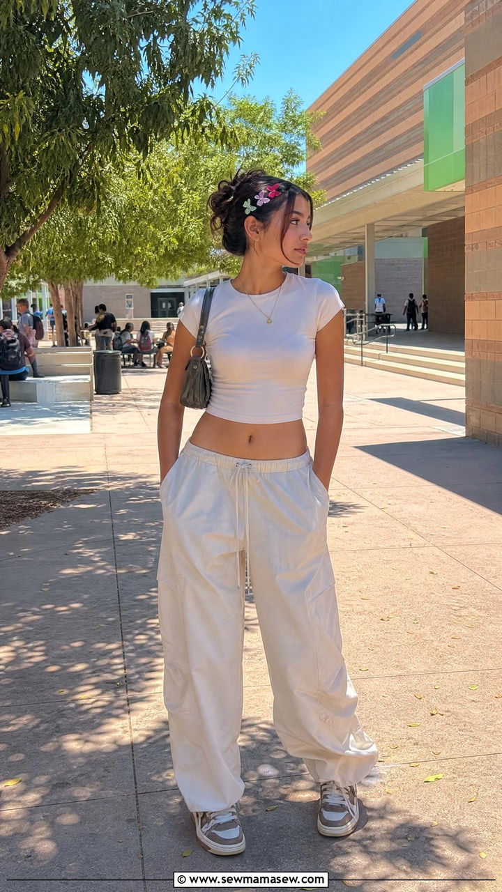 High School Outfit With Parachute Pants And Fitted Tee - 35 High school outfit ideas