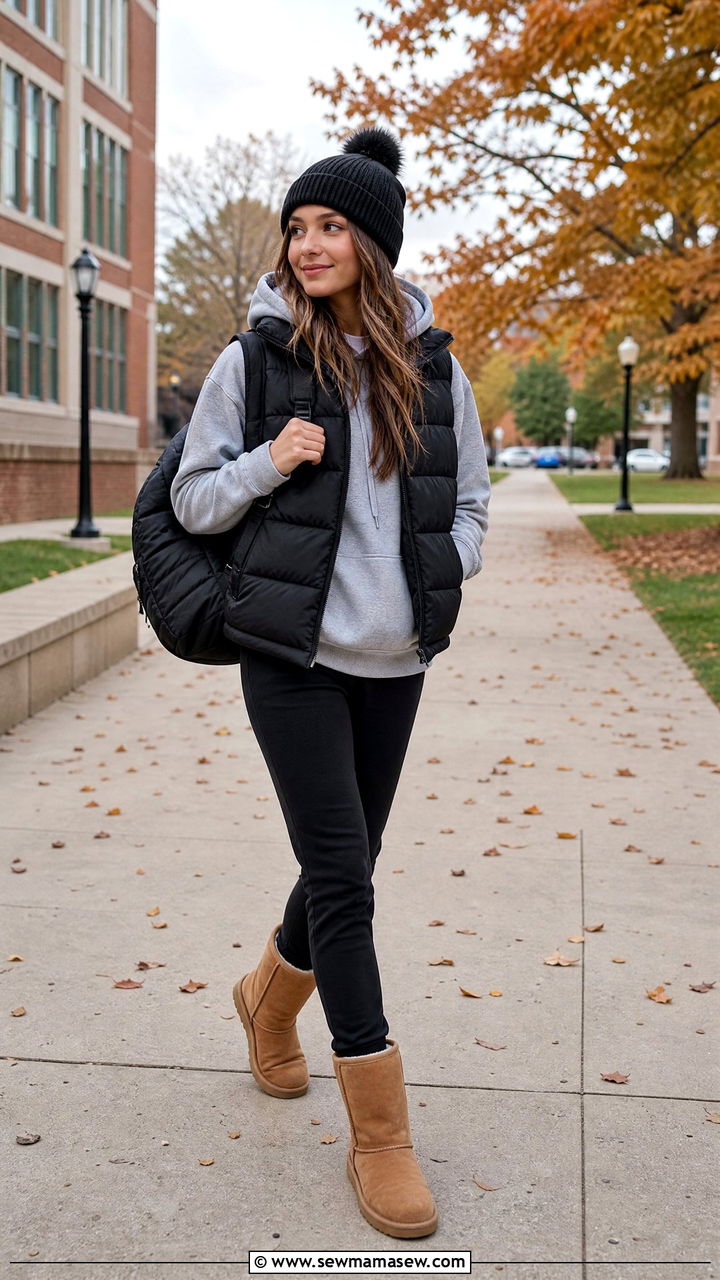 High School Outfit With Puffer Vest And Hoodie - 35 High school outfit ideas