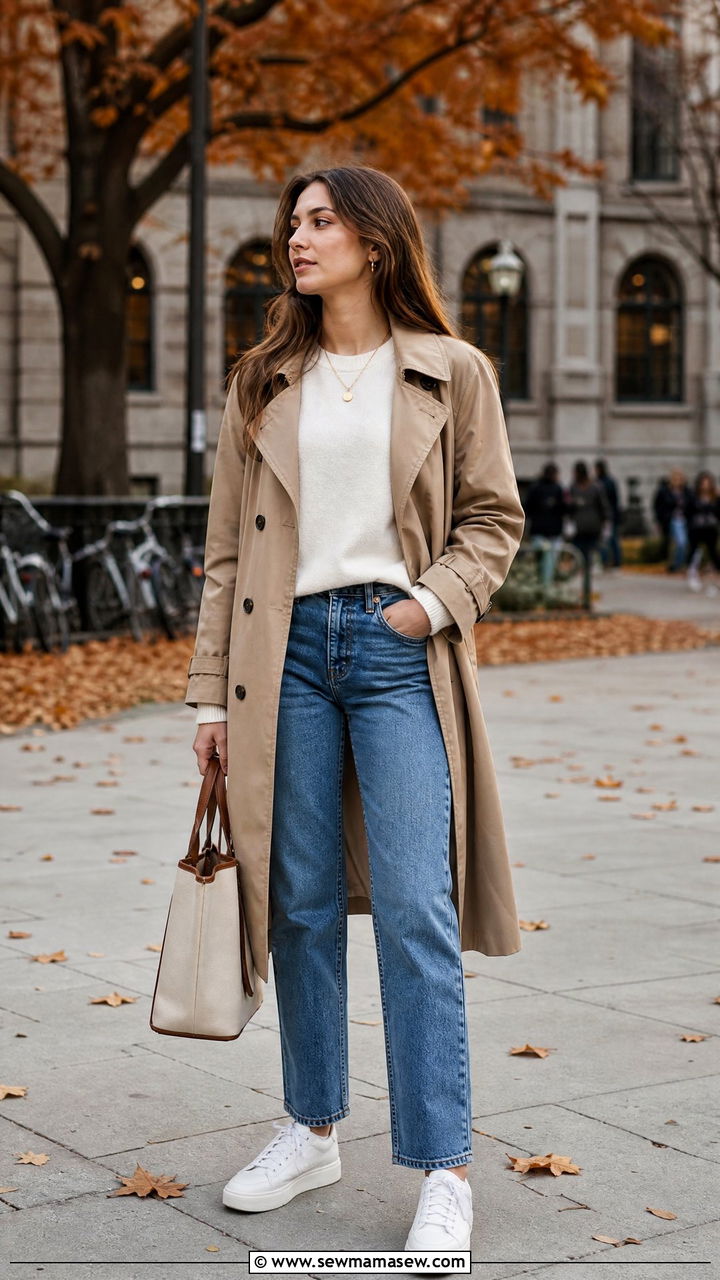 High School Outfit With Trench Coat And Straight Leg Jeans - 35 High school outfit ideas