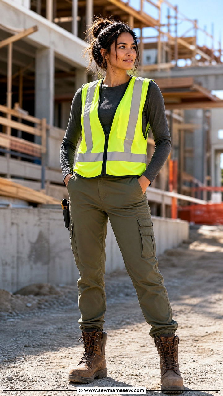 High Vis Vest with Cargo Pants and Steel Toe Boots - 30 Construction site outfit ideas for women