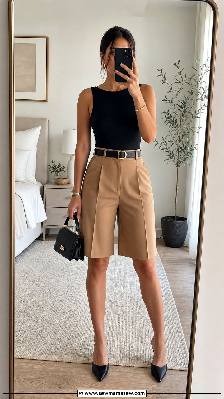 High Waist Bermuda Shorts With Bodysuit Outfit - 25 How to style bermuda shorts