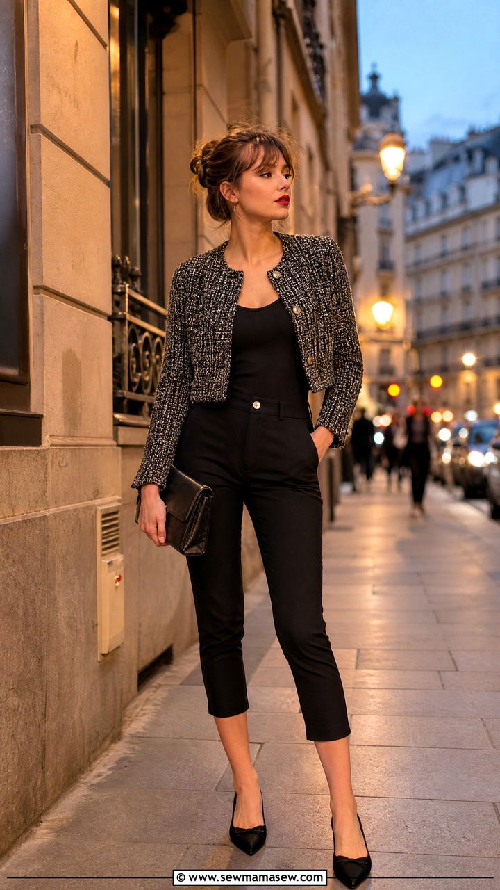 High Waist Capri Pants With Cropped Jacket and Pointed Flats - 35 French girl spring outfit ideas