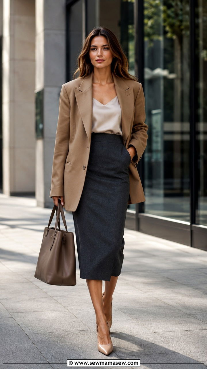 High Waist Structured Pencil Skirt With Oversized Blazer - 20 pencil skirt outfits 2026