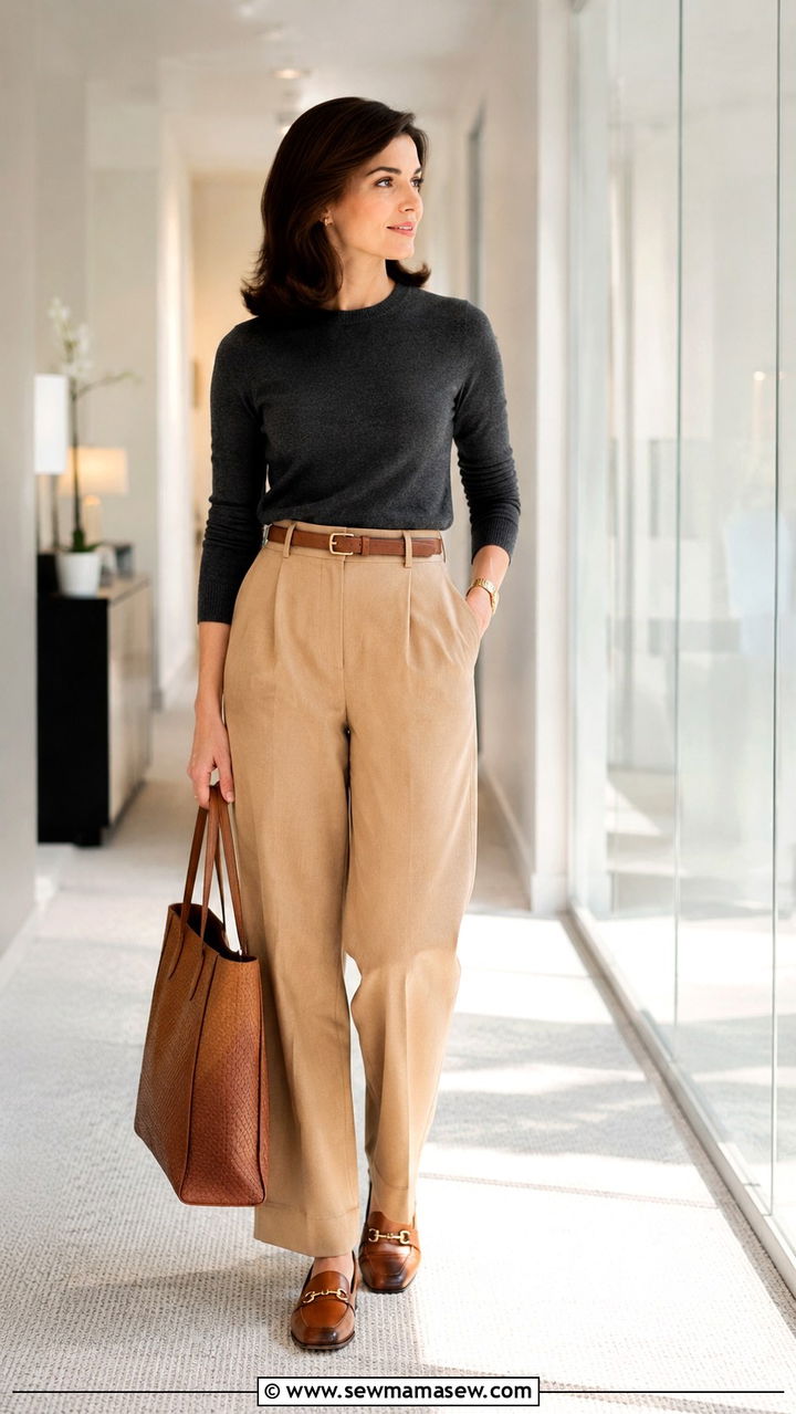 High Waist Trousers With Cashmere Sweater And Loafers - 20 Old money outfit ideas Jackie Kennedy