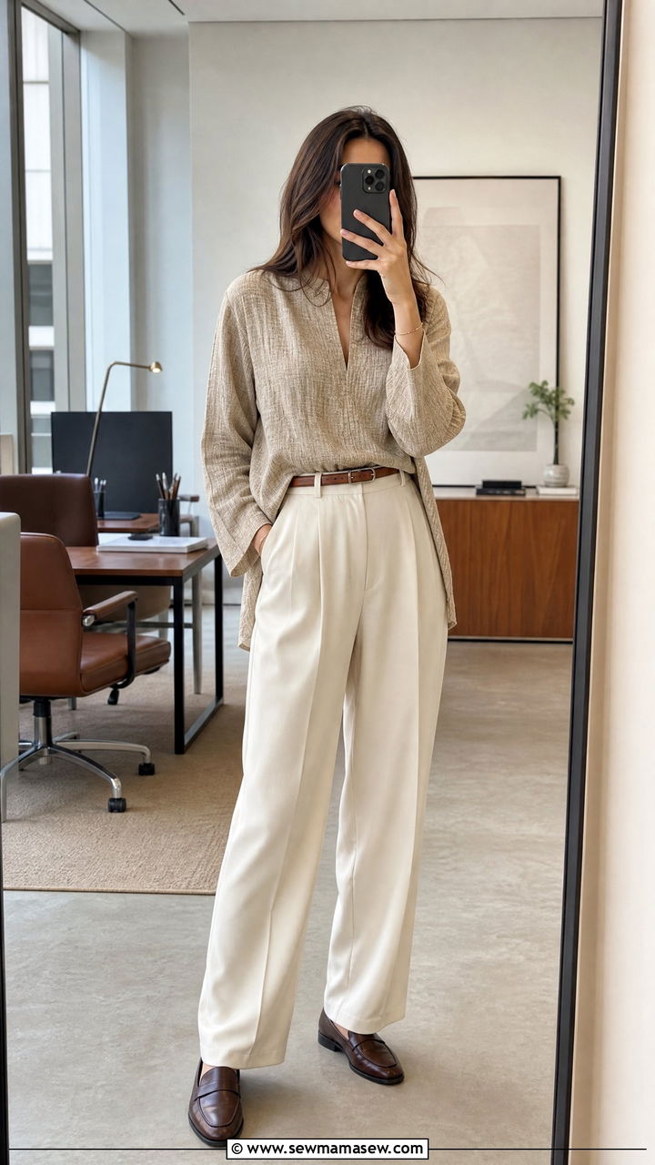 High Waist Trousers With Tunic And Loafers - 25 casual outfits for modest women
