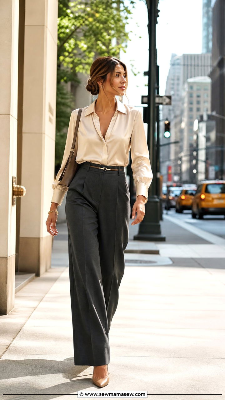 High Waist Trousers and Silk Blouse Flight Attendant Outfit - 30 Flight attendant style outfits