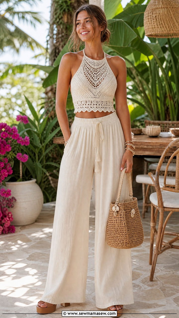 High Waist Wide Leg Trousers With Crochet Top - 40 What to wear in Phuket
