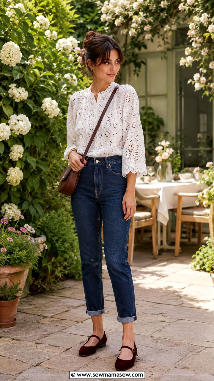 High Waisted Ankle Jeans With Mary Jane Flats - 30 High waisted jeans outfit ideas with flats