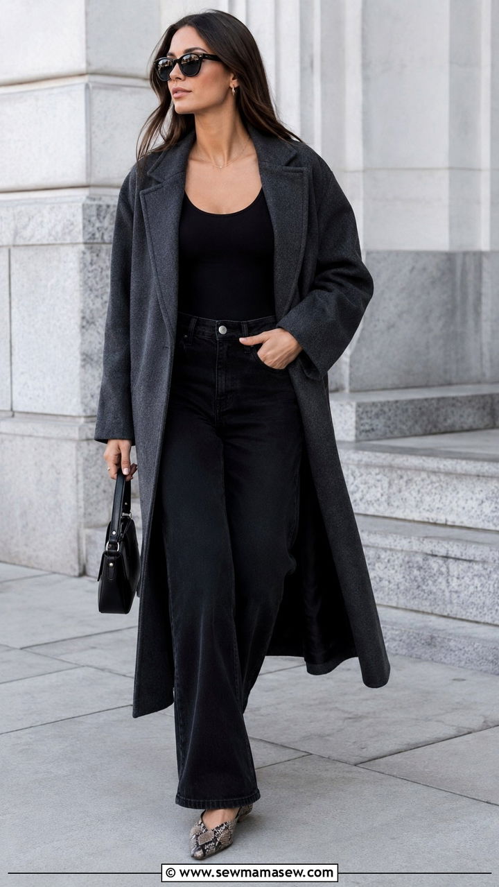 High Waisted Black Jeans With Snake Print Flats - 30 High waisted jeans outfit ideas with flats