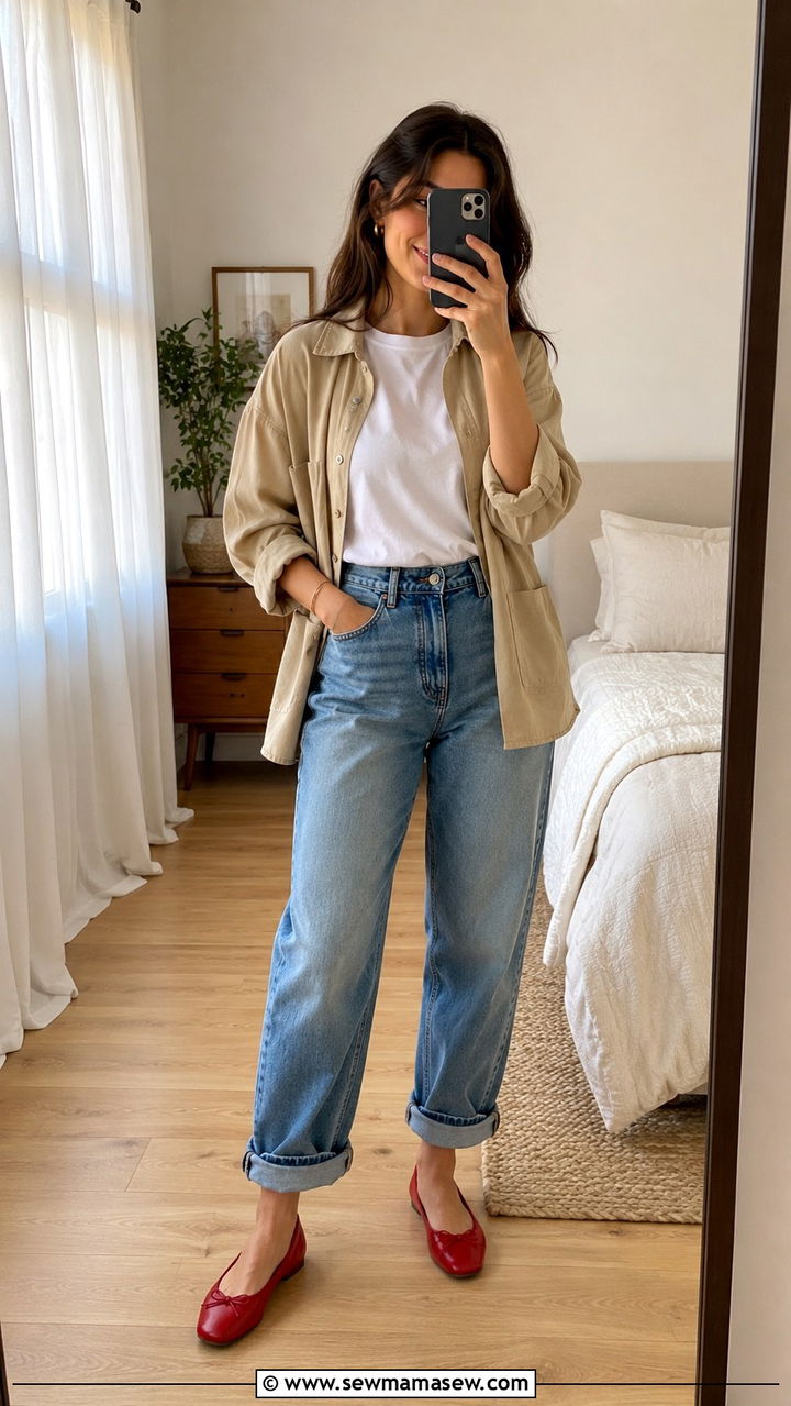 High Waisted Boyfriend Jeans With Ballet Flats - 30 High waisted jeans outfit ideas with flats