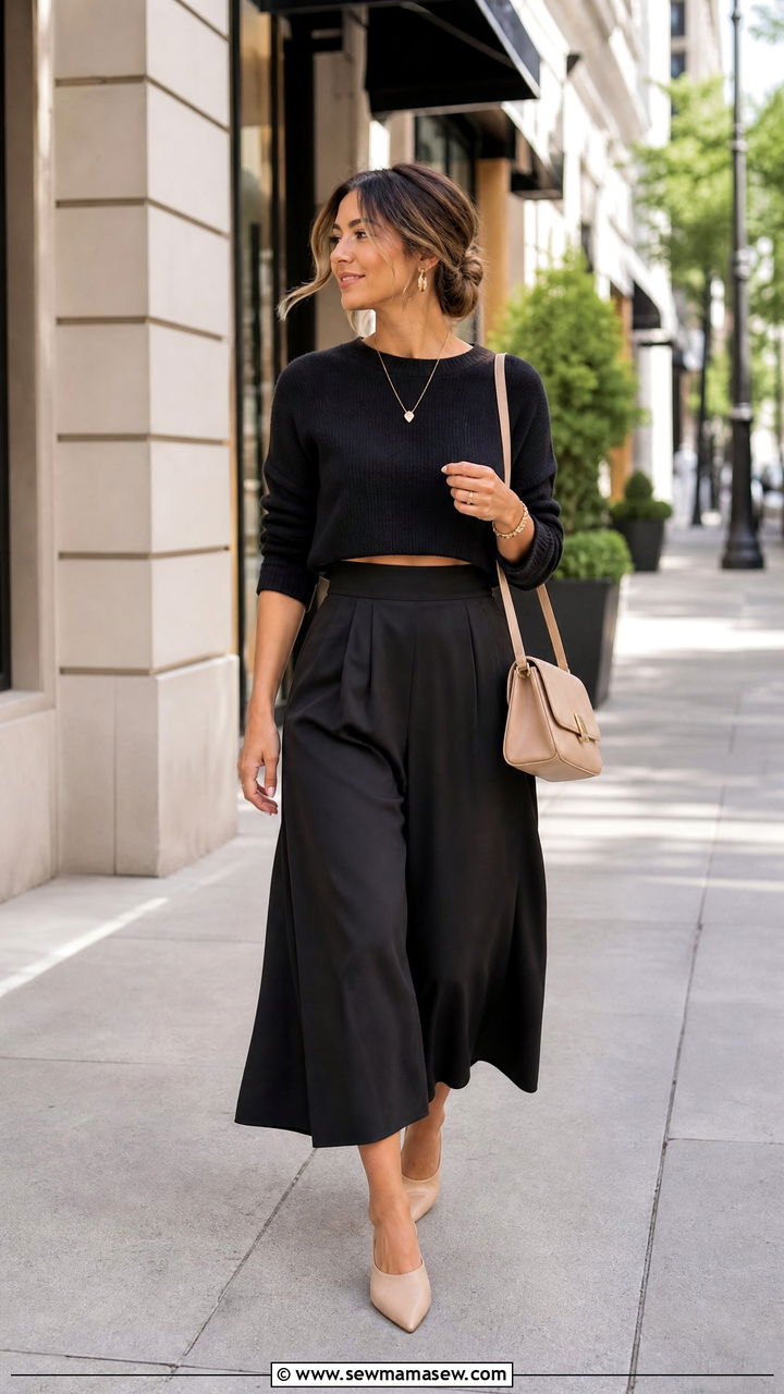 High Waisted Culottes With Cropped Sweater - 25 Outfits that make you look taller