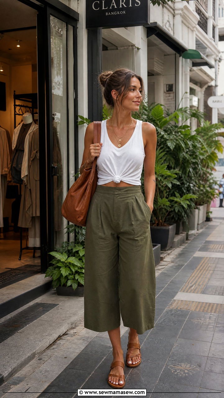 High Waisted Culottes with Knotted Tank Top - 25 Bangkok outfit ideas
