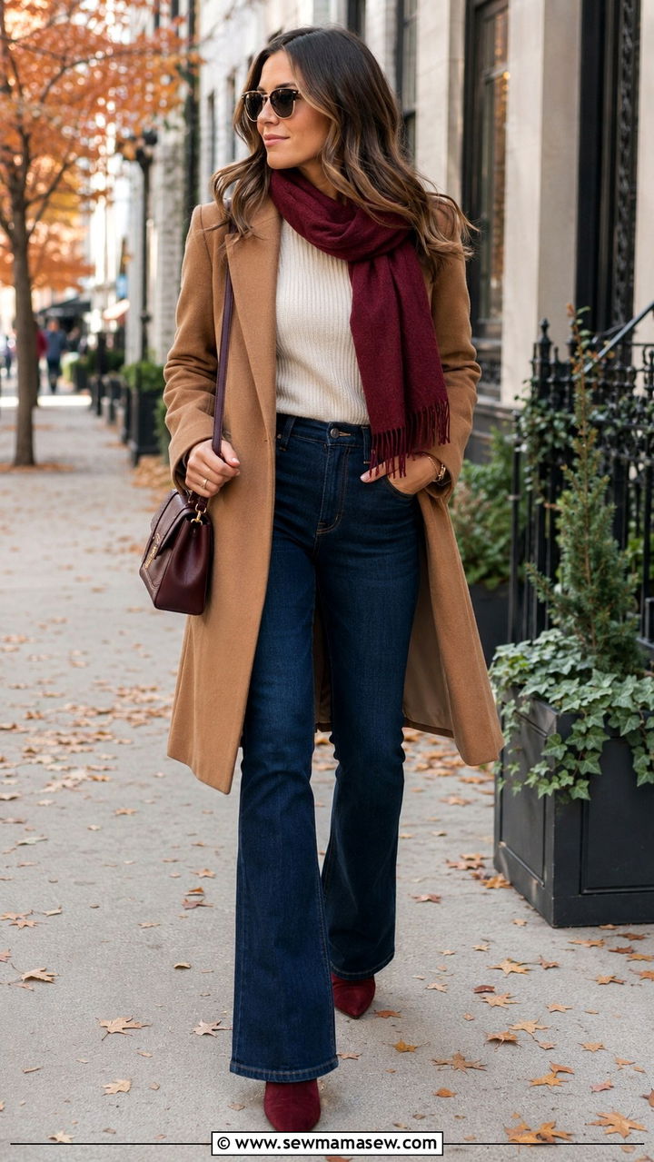 High Waisted Dark Wash Jeans With Burgundy Boots - 30 High waisted jeans outfit ideas with boots