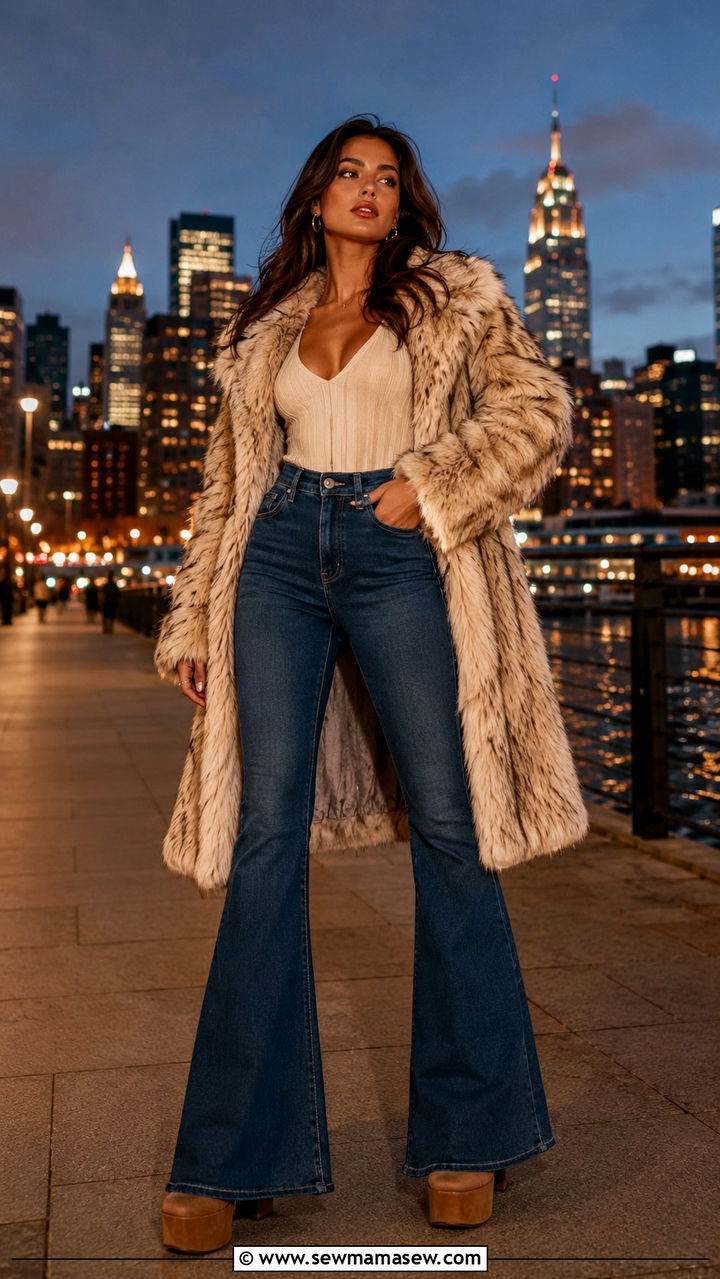 High Waisted Flare Jeans With Platform Boots - 30 High waisted jeans outfit ideas with boots
