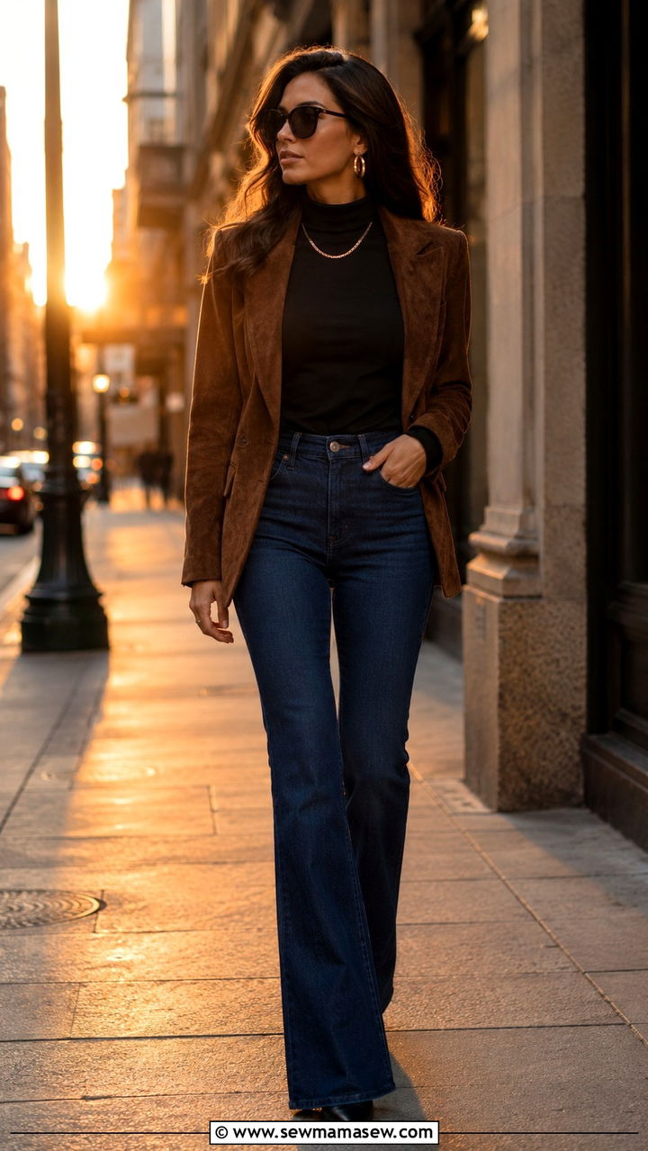 High Waisted Flare Jeans With Pointed Toe Boots - 30 High waisted jeans outfit ideas with boots