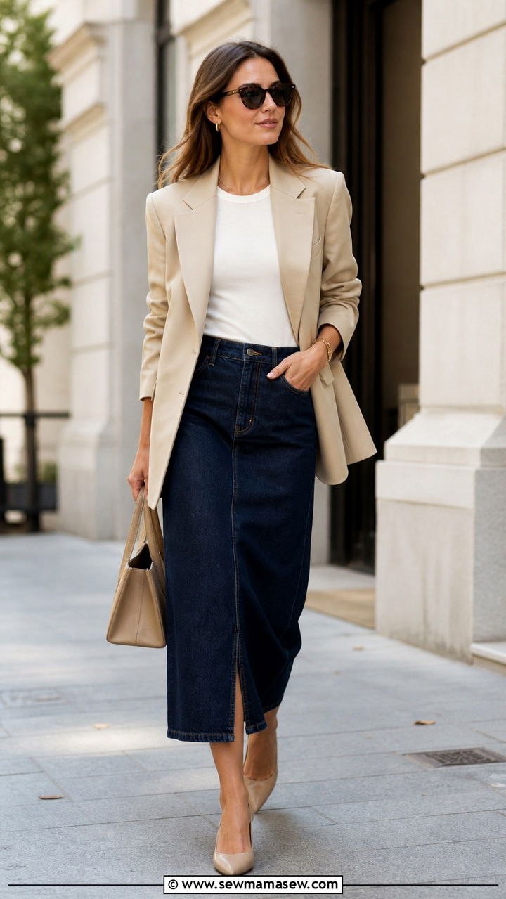 High Waisted Grey Trousers with Black Cashmere Crewneck - 40 Boss lady outfit ideas