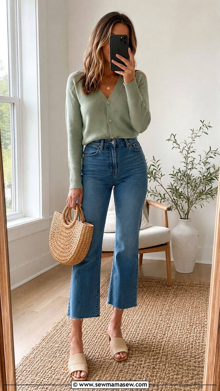 High Waisted Jeans With A Cardigan And Mules - 30 How to style high waisted jeans