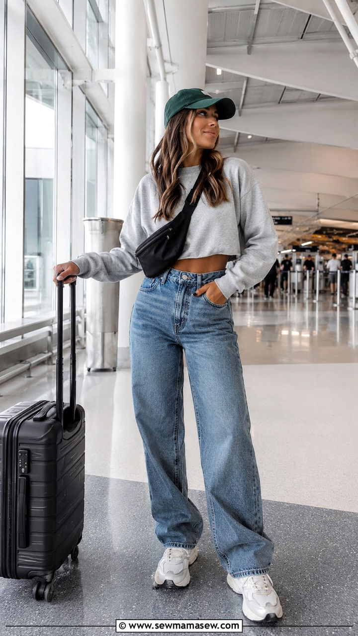 High Waisted Jeans With A Crewneck Sweatshirt And Chunky Sneakers - 30 How to style high waisted jeans